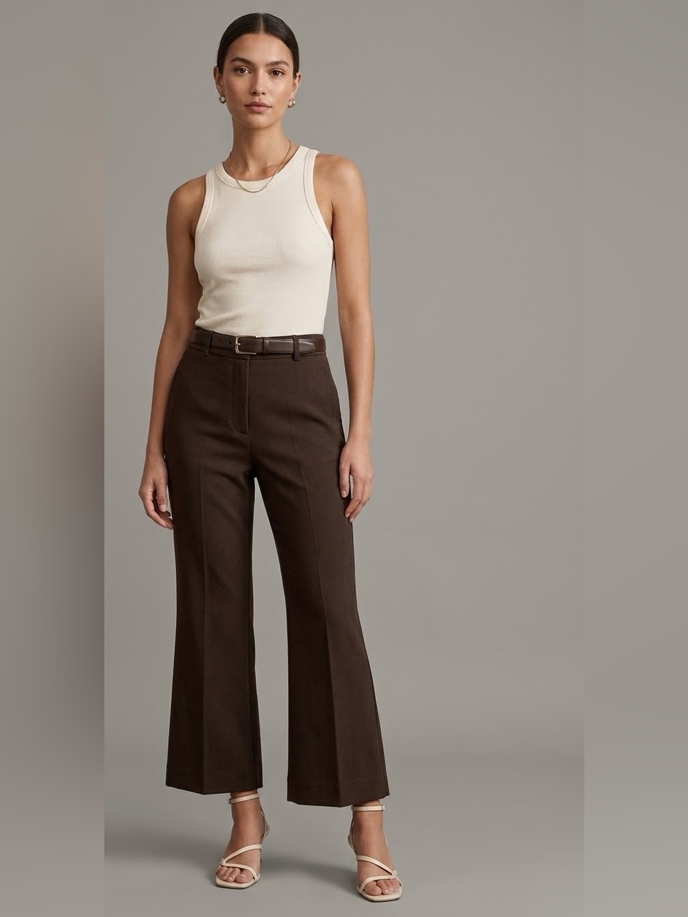 Wilfred Aritzia Dark Chocolate Brown Crop Flare Pants 12 Fall Office Minimalist